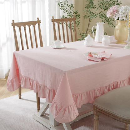 Baumwoll-Leinen Tischdecke Rüschen 140x300cm Rosa – Landhausstil