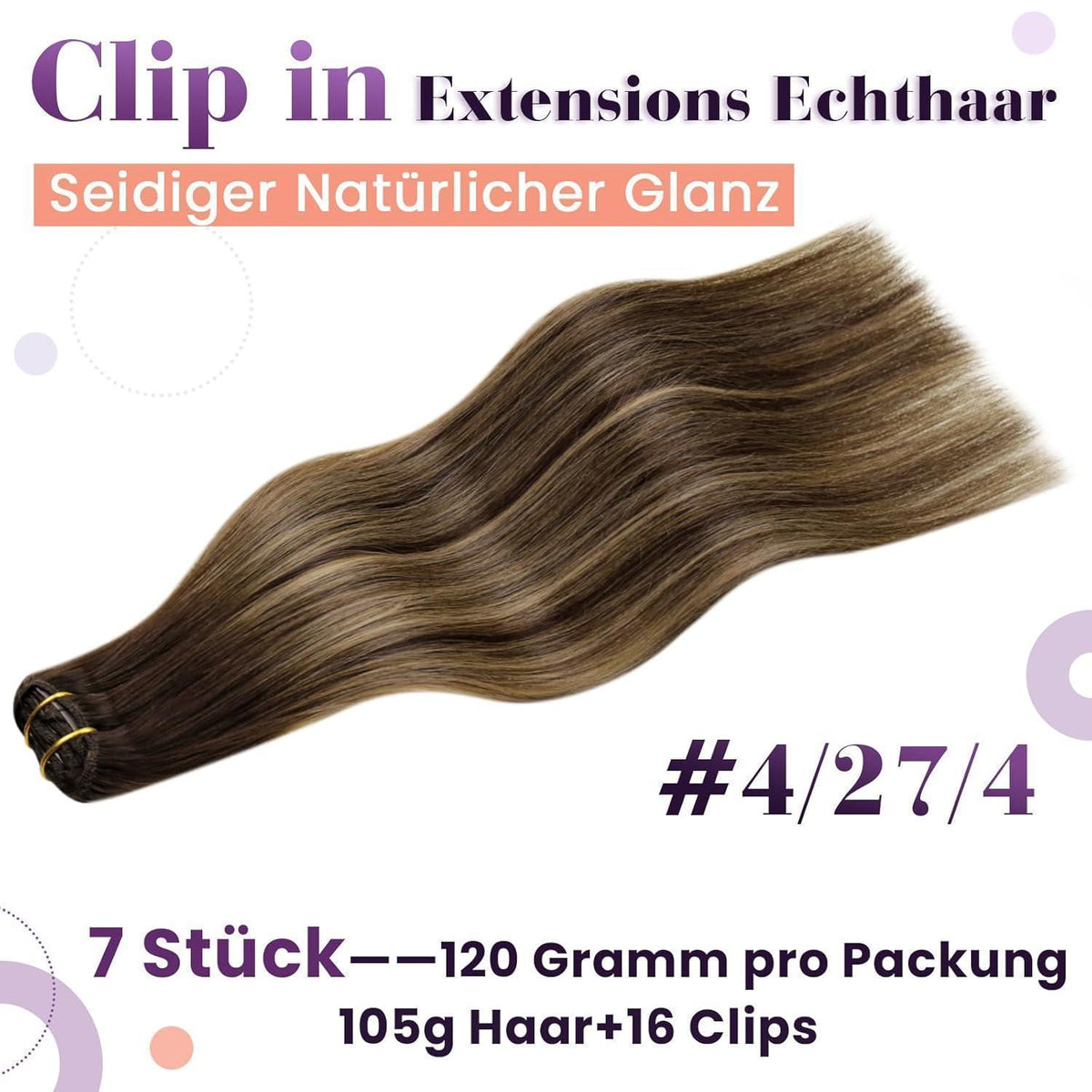 Echthaar Clip-Ins Braun Ombre Dunkelbraun Karamellblond