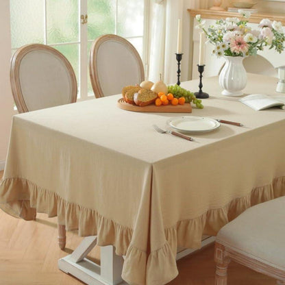 Baumwoll-Leinen Tischdecke Rüschen 140x300cm – Landhausstil