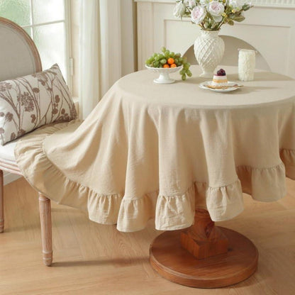 Baumwoll-Leinen Tischdecke Rüschen 140x300cm – Landhausstil