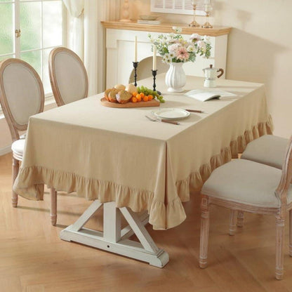 Baumwoll-Leinen Tischdecke Rüschen 140x300cm – Landhausstil