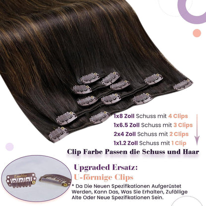 Echthaar Clip-In Haarverlängerung Braun Ombre 40cm