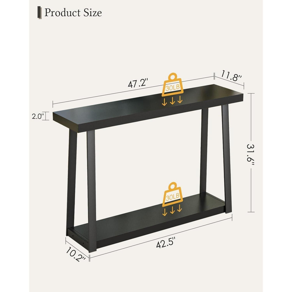 Konsolentisch Holz Schwarz – 2-Stufig mit Stauraum