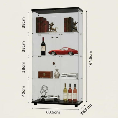 Glasvitrine Schwarz – Stehend, 164,5 x 80,6 x 36,5 cm