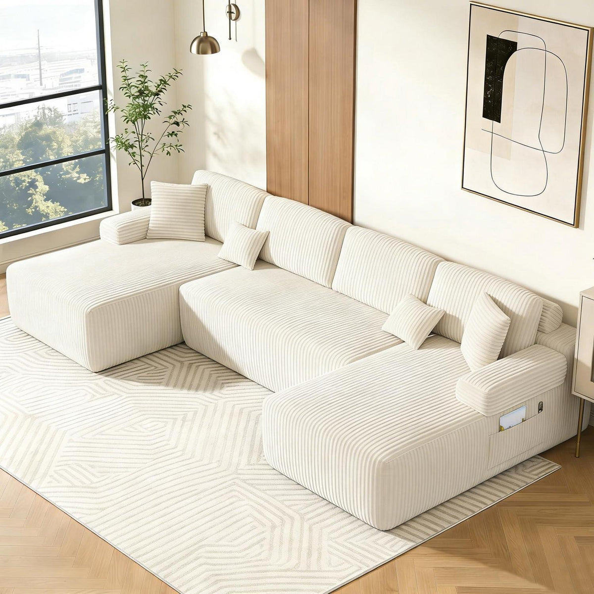 Modulares Cord Sofa U-Form – Tiefes Sitzsofa für Wohnzimmer