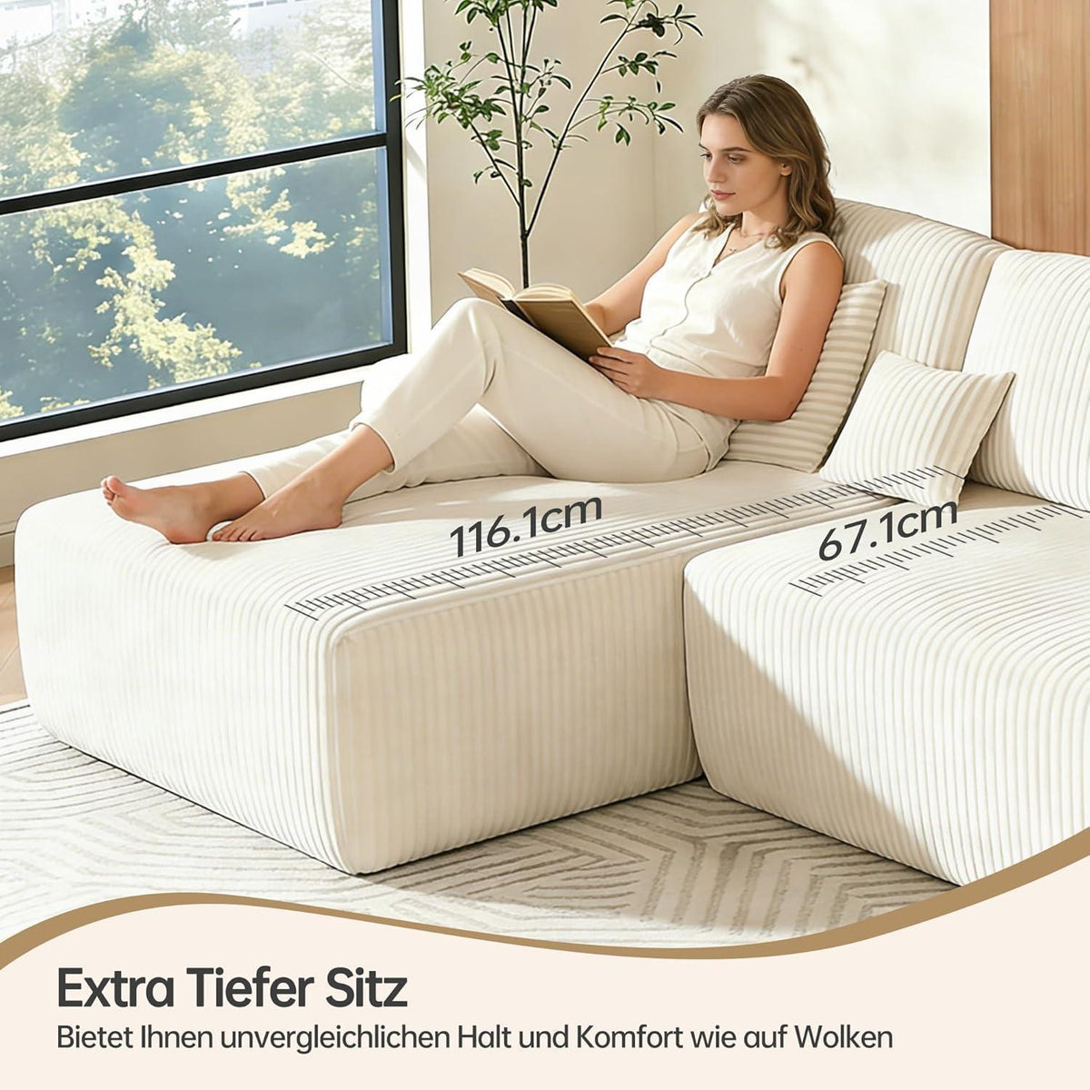 Modulares Cord Sofa U-Form – Tiefes Sitzsofa für Wohnzimmer