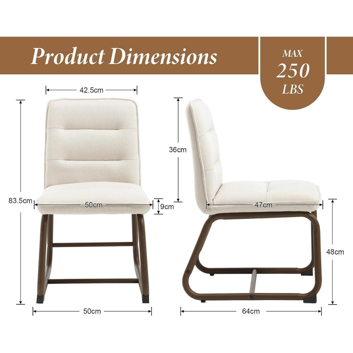 Modernes Esszimmerstuhls Set (4x) – Beige Leinen & Metallbeine