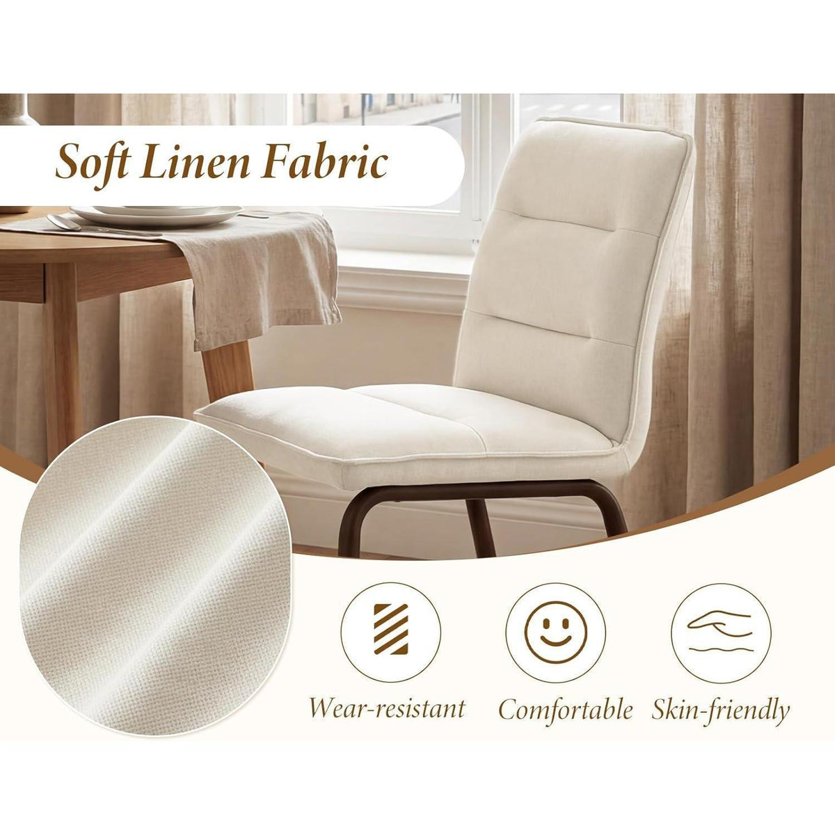 Modernes Esszimmerstuhls Set (4x) – Beige Leinen & Metallbeine
