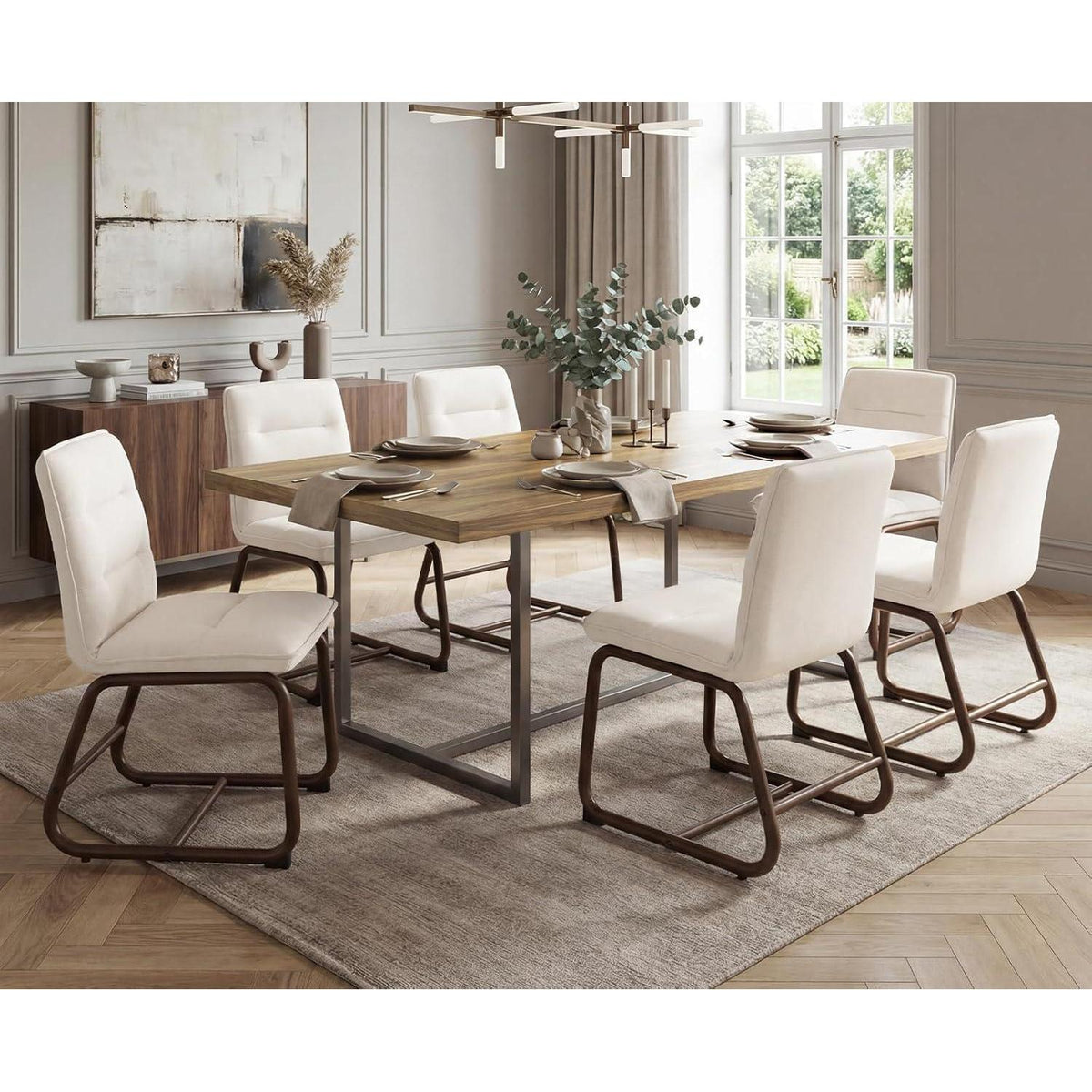 Modernes Esszimmerstuhls Set (4x) – Beige Leinen & Metallbeine