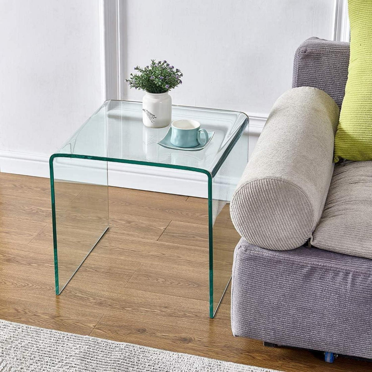 Moderner Glastisch U-Form – Beistelltisch für Sofa & Bett