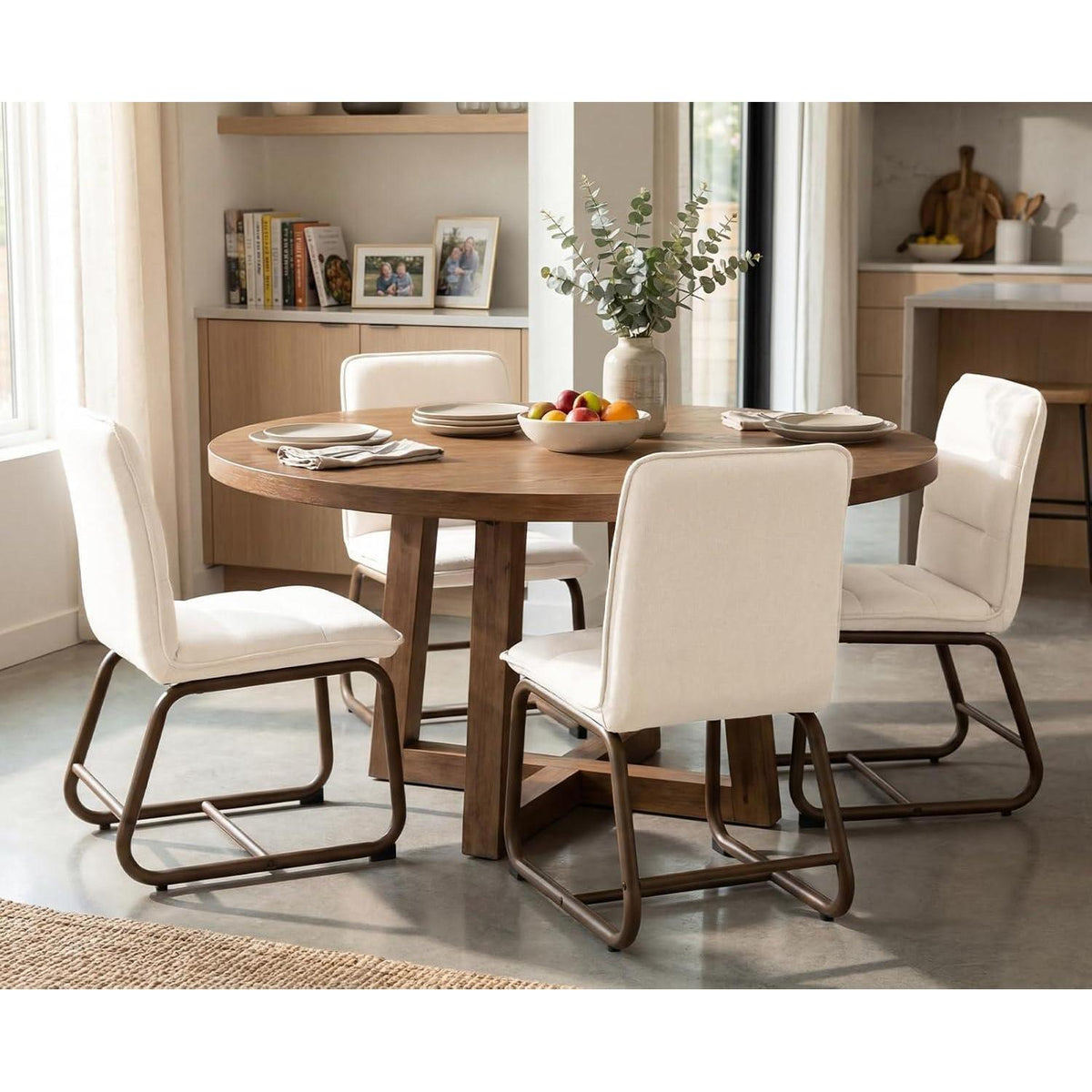 Moderner Esszimmerstuhl 2er Set mit Leinenbezug, Beige
