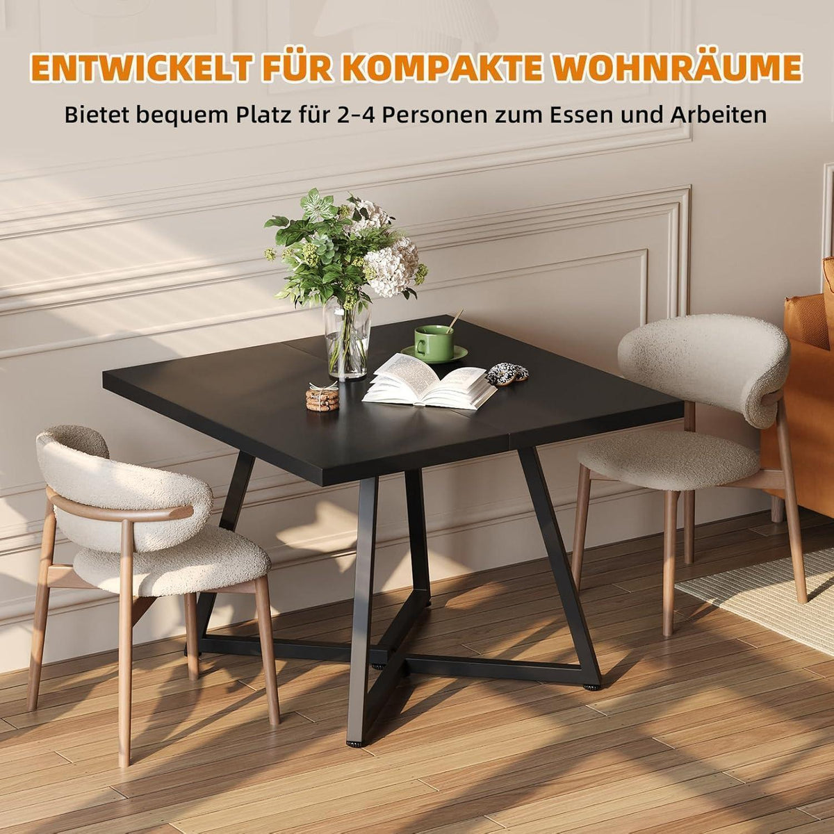 Kleiner Esstisch Holz 80x80 cm – Quadratischer Küchentisch Schwarz