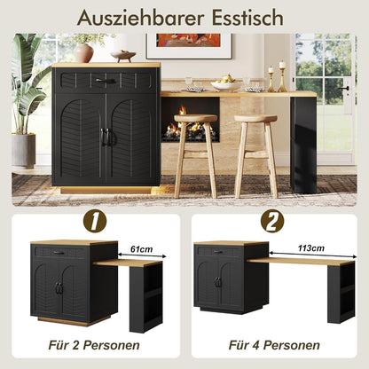 Kücheninsel mit Ausziehtisch, 2 Schubladen & 4 Türen Schwarz/Weiß