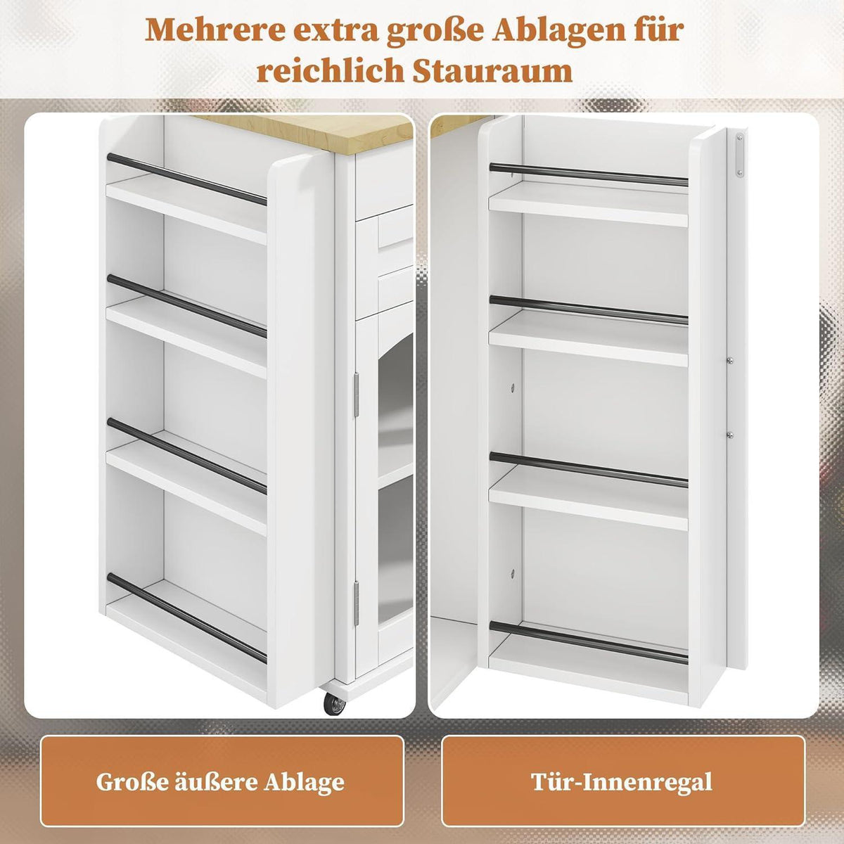 Küchenwagen mit Klappplatte & Glastüren – Weiß