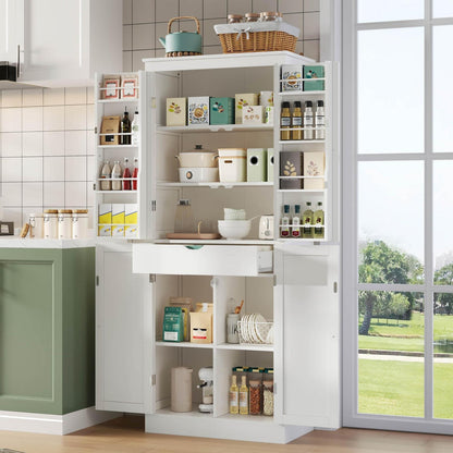 Multifunktionaler Küchenschrank mit Schublade & Regalen, Weiß