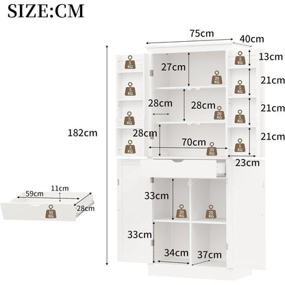 Multifunktionaler Küchenschrank mit Schublade & Regalen, Weiß