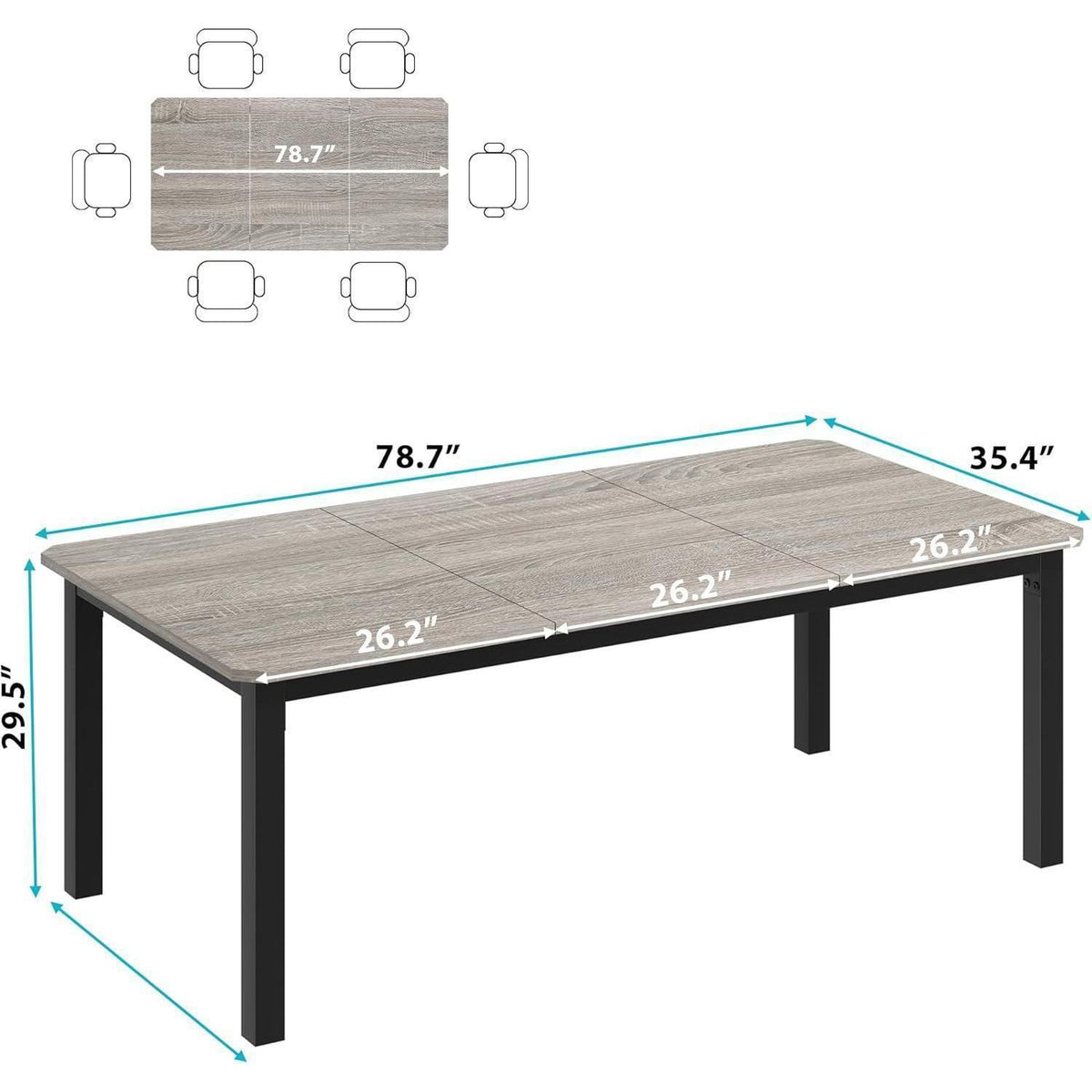 Esstisch Holz 200x90cm Rechteckig Grau – Küchentisch für 6-8 Personen