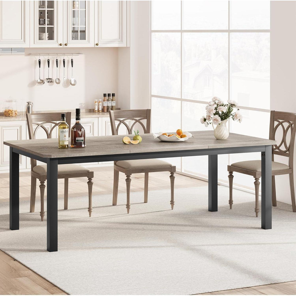 Esstisch Holz 200x90cm Rechteckig Grau – Küchentisch für 6-8 Personen
