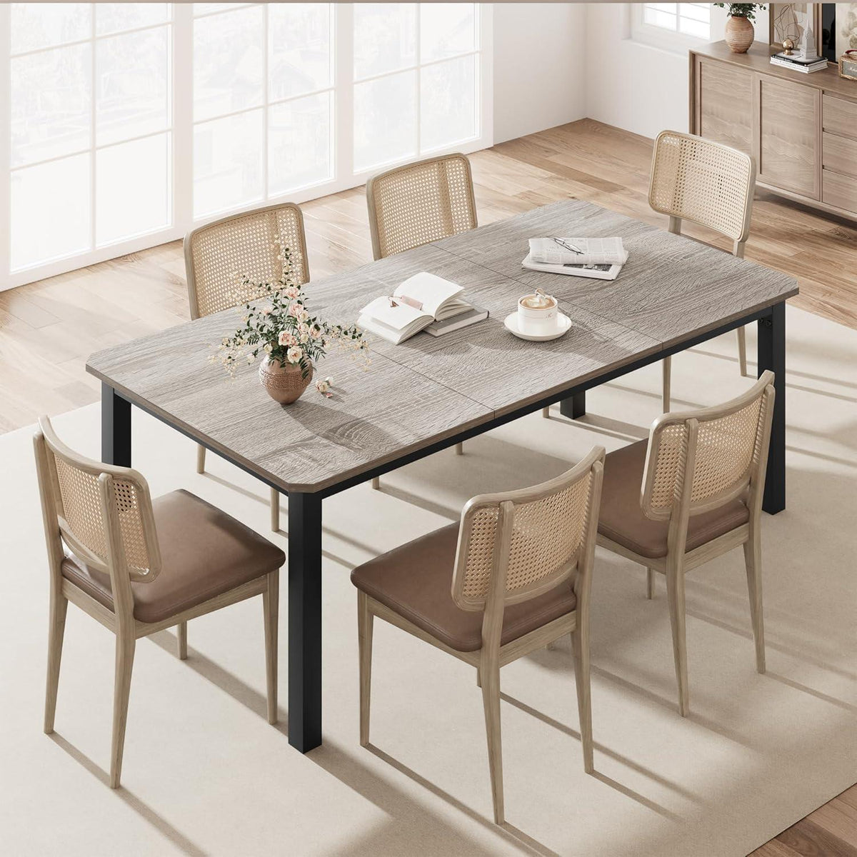 Esstisch Holz 200x90cm Rechteckig Grau – Küchentisch für 6-8 Personen