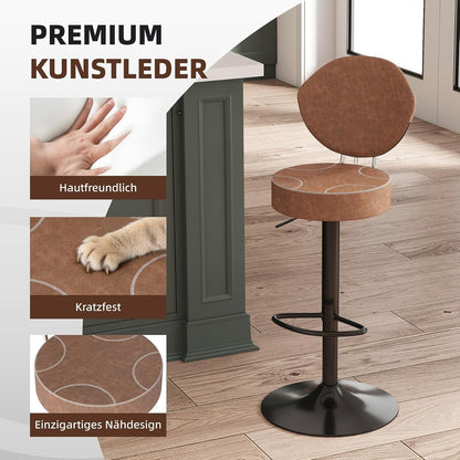 Höhenverstellbarer Barhocker mit Rückenlehne – 4er Set Braun