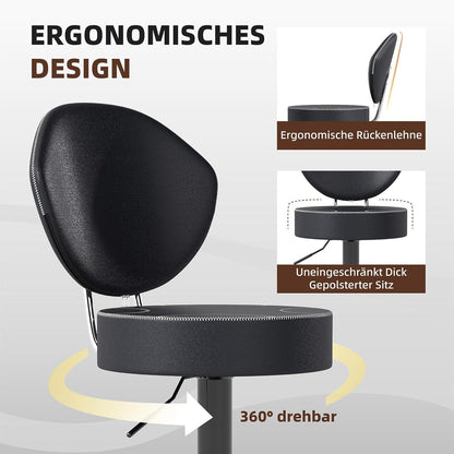 Höhenverstellbarer Barhocker mit Rückenlehne – 4er Set Schwarz