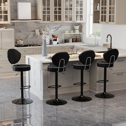 Höhenverstellbarer Barhocker mit Rückenlehne – 4er Set Schwarz