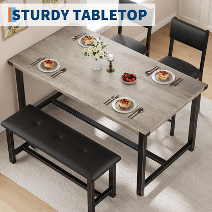 Esszimmer Set Grau mit Tisch, 2 Stühlen & Bank – Platzsparend