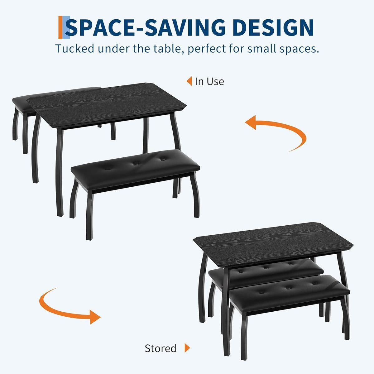 Esszimmer Set mit Banken | Küchentisch Holz 110x70x76 cm Schwarz