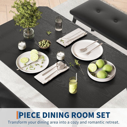 Esszimmer Set mit Banken | Küchentisch Holz 110x70x76 cm Schwarz