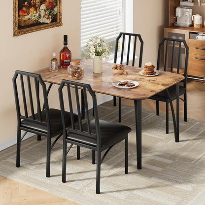 Esszimmer Set Holz 110x70 cm mit 4 gepolsterten Stühlen Vintage Braun