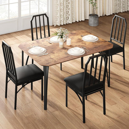 Esszimmer Set Holz 110x70 cm mit 4 gepolsterten Stühlen Vintage Braun