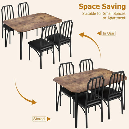 Esszimmer Set Holz 110x70 cm mit 4 gepolsterten Stühlen Vintage Braun