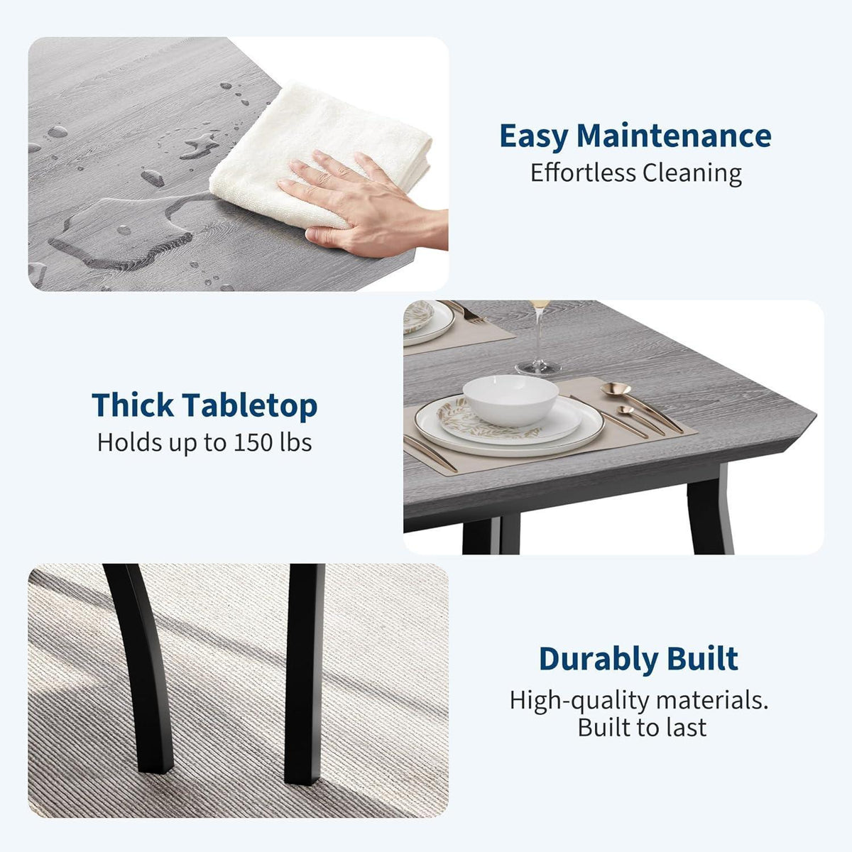 Esszimmer Set Grau – Küchentisch mit 2 Bänken (110x70x76 cm)