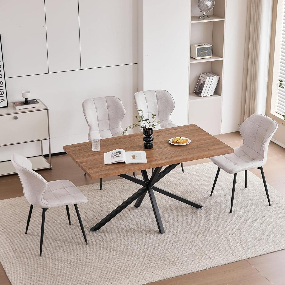 Modernes Esszimmer-Set mit Tisch (140x80cm) & 4 weißen Stühlen