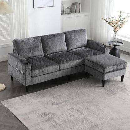 Ecksofa mit Schlaffunktion, 4-Sitzer, Schwarz