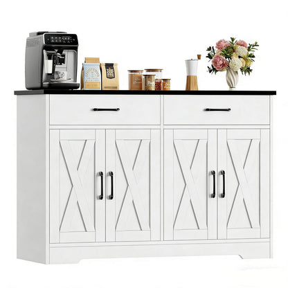 Sideboard 120cm mit Arbeitsplatte – Küchenschrank Weiß & Schwarz