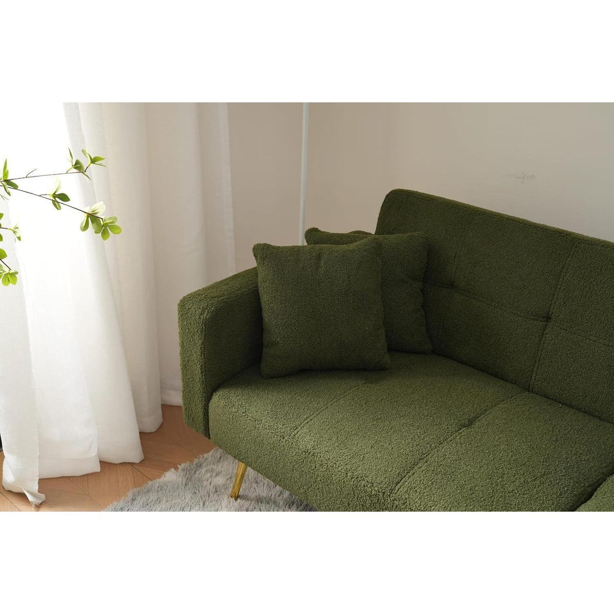 Schlafsofa mit verstellbarer Rückenlehne & goldenen Beinen (Grün)