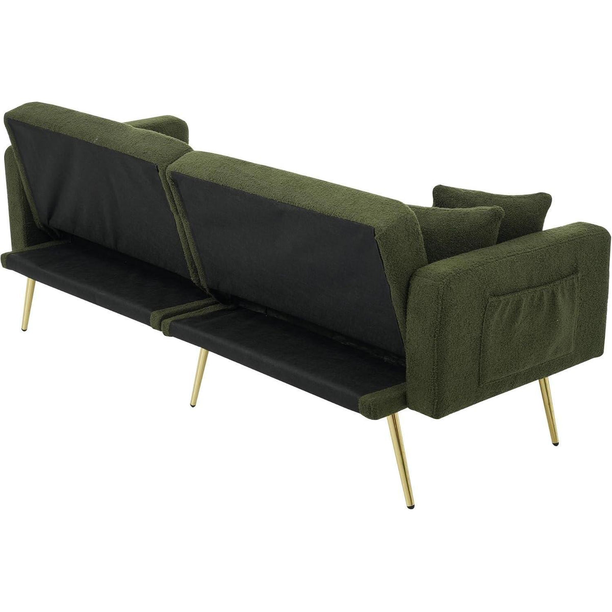 Schlafsofa mit verstellbarer Rückenlehne & goldenen Beinen (Grün)