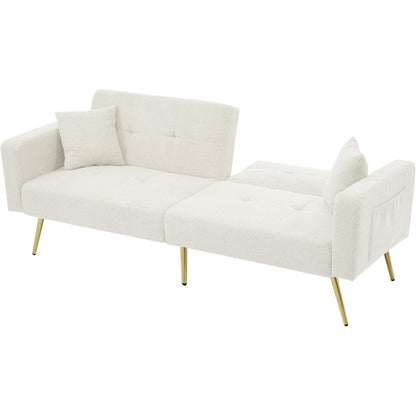 Schlafsofa mit verstellbarer Rückenlehne & goldenen Beinen (Weiß)