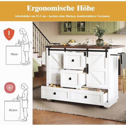 Küchenwagen mit Klappplatte & Regalen – Mobile Kücheninsel Weiß
