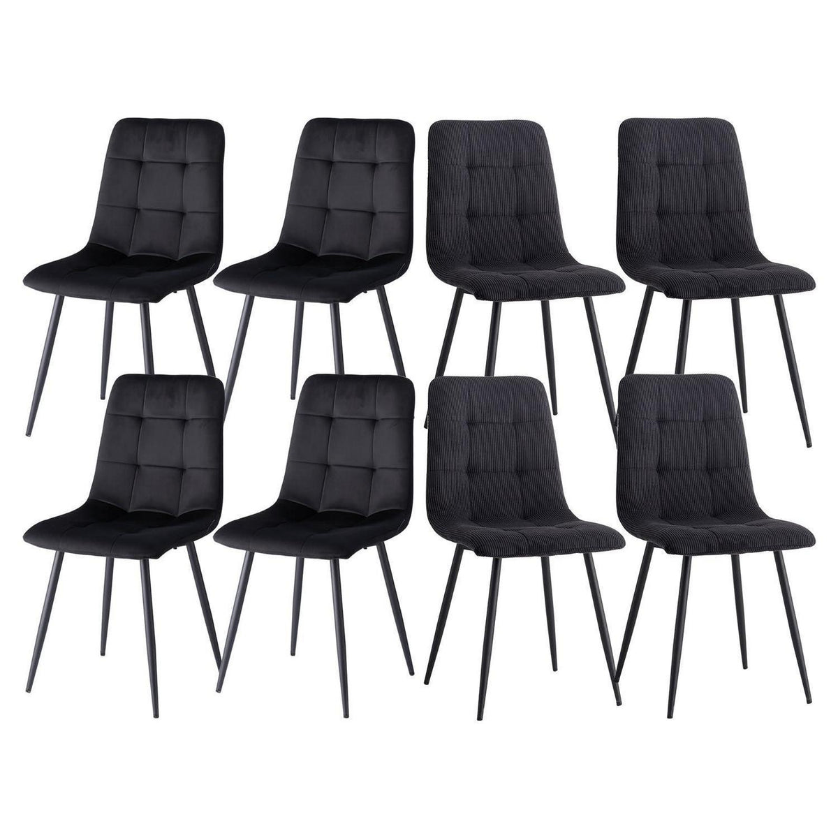 8 Esszimmerstühle Modern, Samt & Cord, Schwarz
