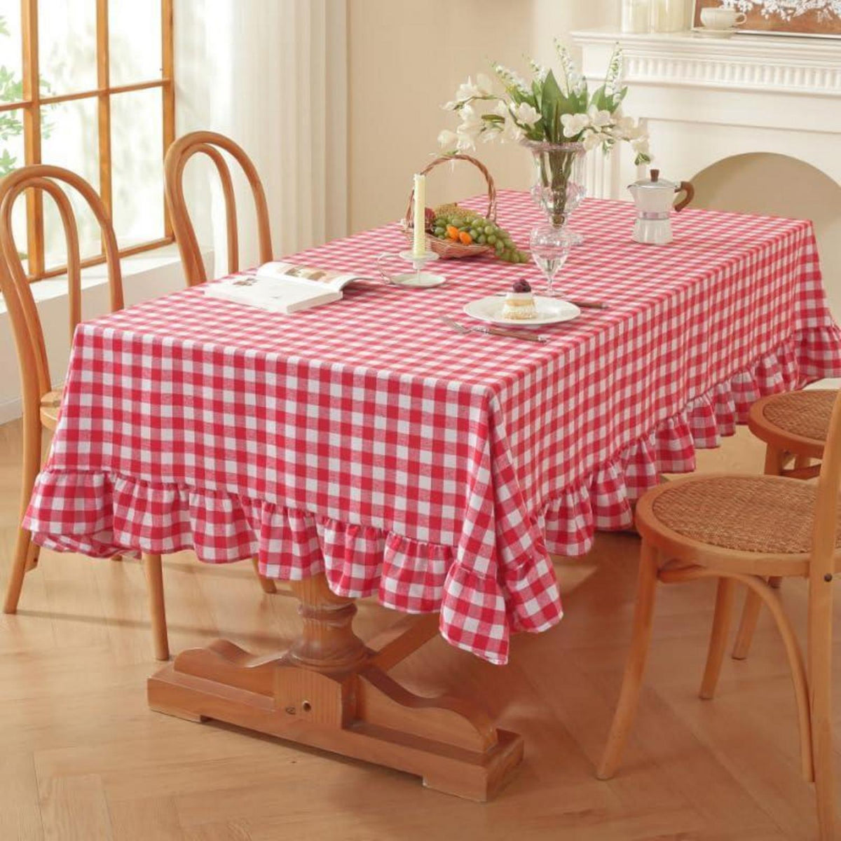 Baumwoll-Leinen Tischdecke Rüschen 140x300cm – Landhausstil