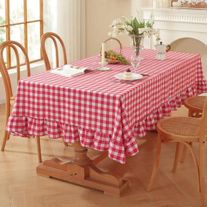 Baumwoll-Leinen Tischdecke Rüschen 140x300cm – Landhausstil