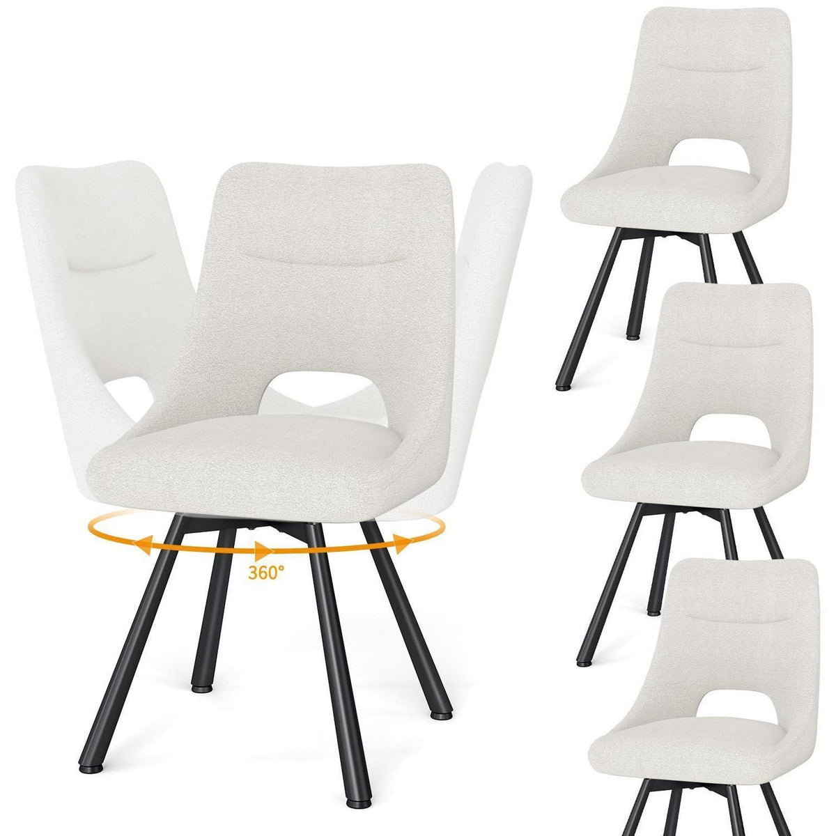 Drehbarer Esszimmerstuhl Set 4er – Beige, Modern & Komfortabel