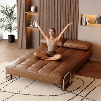 3-in-1 Schlafsofa aus Kunstleder – Retro 2-Sitzer (150cm)