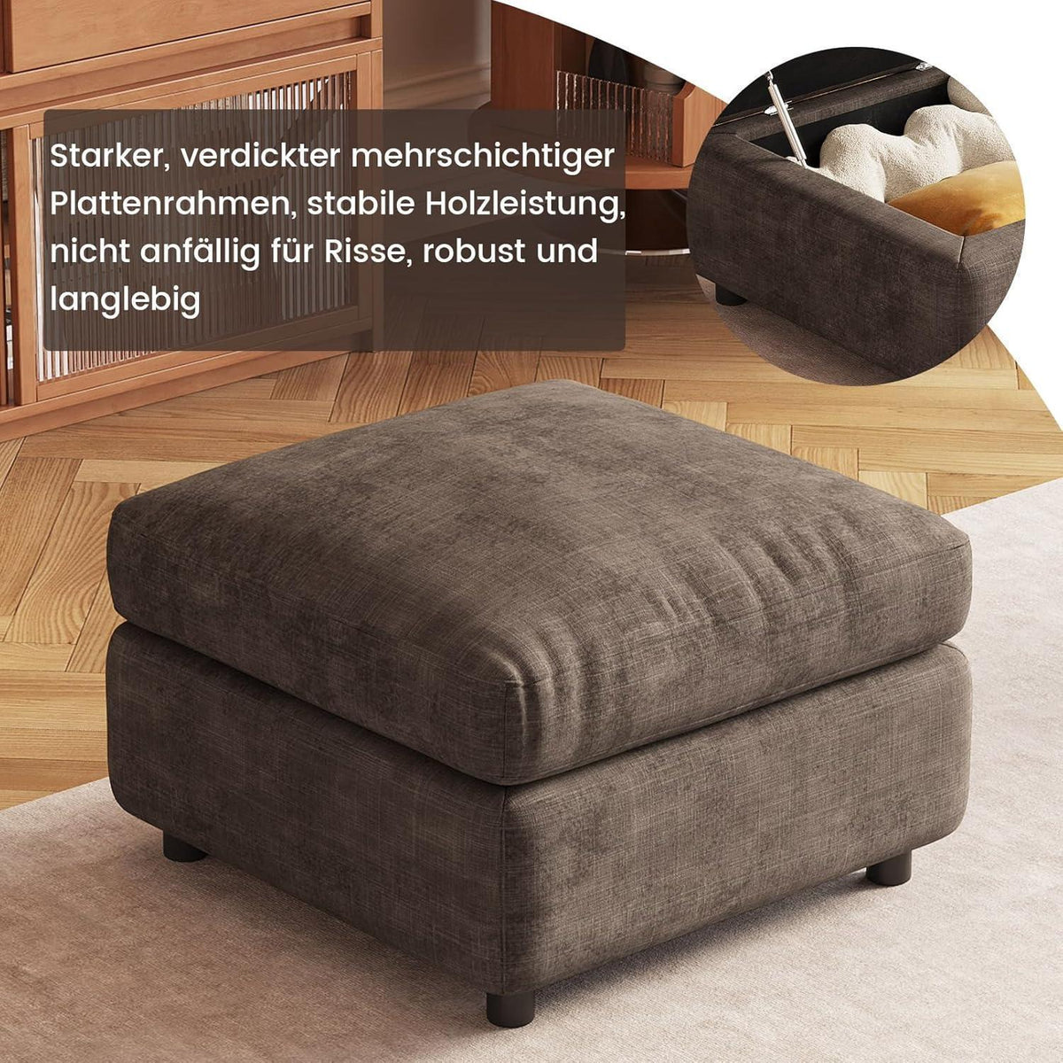 Sitzhocker mit Stauraum – Gepolsterte Ottomane Braun