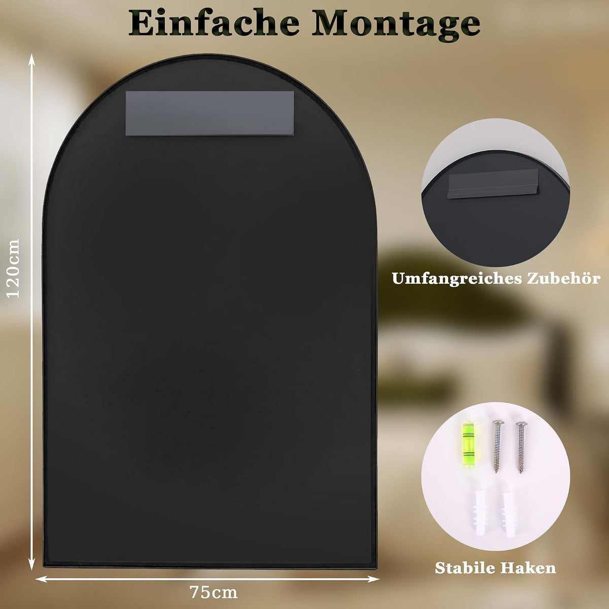 Wandspiegel Fischgrät, Schwarz 75x120 cm | Dekorative Spiegel