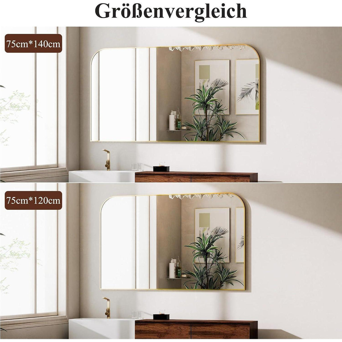 Goldener Badezimmerspiegel 75x120cm mit abgerundeten Ecken