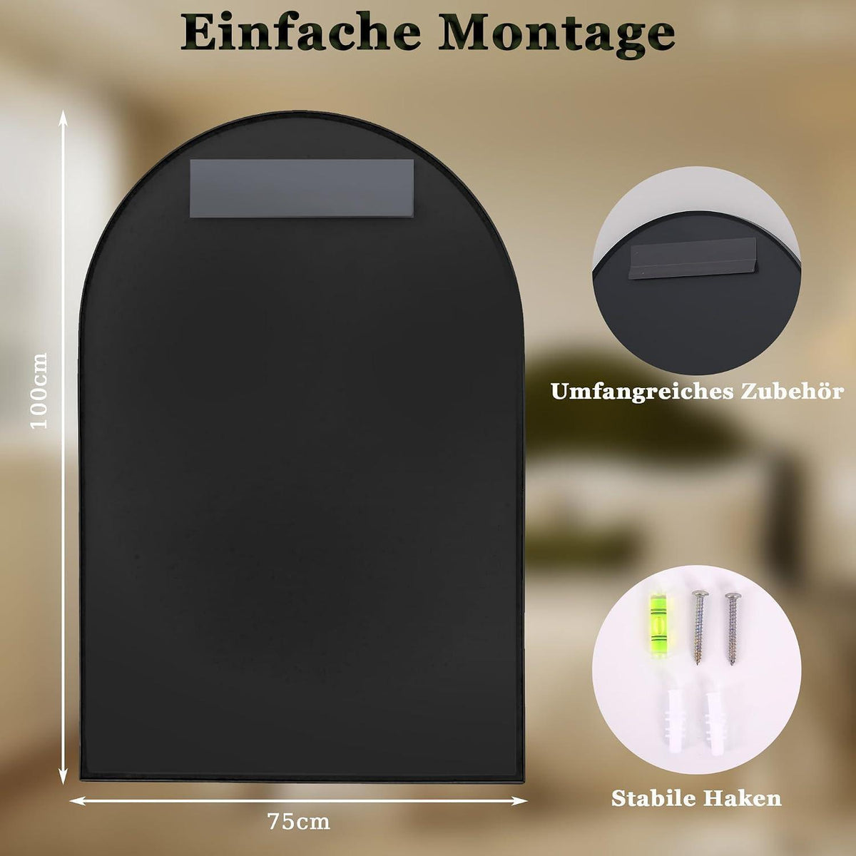 Wandspiegel Fischgrät, Schwarz 75x100 cm | Dekorative Spiegel