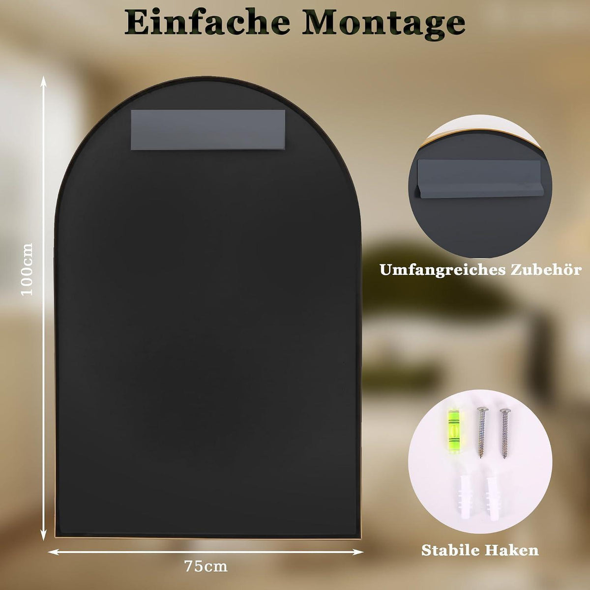 Wandspiegel Fischgrät, Schwarz 75x100 cm | Dekorative Spiegel